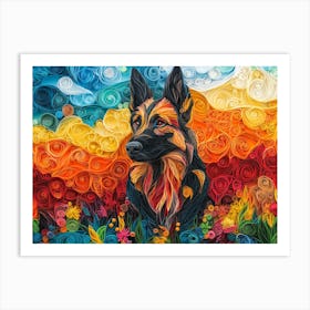 German Shepherd Paper Quilling Dog Portrait Art Print