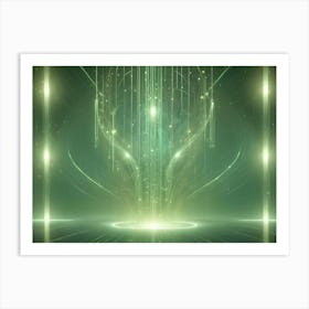 An Abstract Design Of Glowing, Green Lines Against A Dark Background Art Print