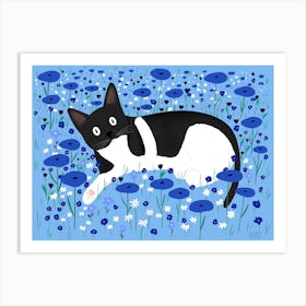 Cat In The Blue Meadow Art Print