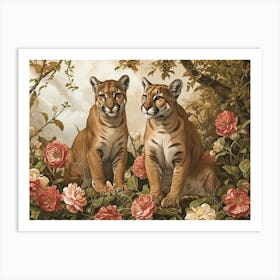 Floral Animal Illustration Cougar 3 Art Print