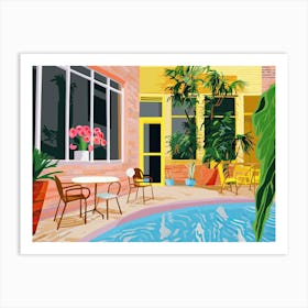 Summer Patio With Pool And Plants, Hockney Style Art Print