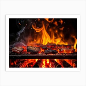 Fiery Inferno Engulfing A Barbecue Grill Flames Licking The Flaming Coals Closeup Of Blazing Fire (4) Art Print