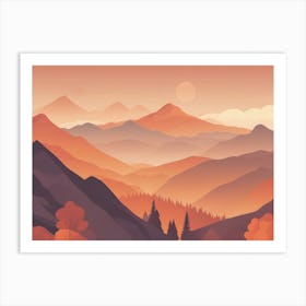 Misty mountains horizontal background in orange tone 53 Art Print