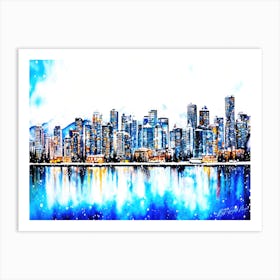 Snow Falls On The City - Vancouver City Skyline Art Print