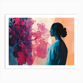 Woman Looking At A Painting Art Print