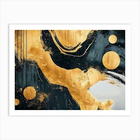 Abstract Golden and Black Shapes in the Paint Drawing Background 1 Art Print