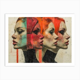 Abstract Woman Faces In Geometric Harmony 3 Art Print