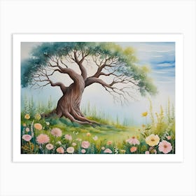 Tree And Flowers Art Print