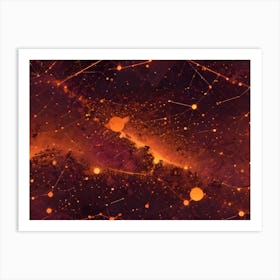 Abstract Background With A Network Of Glowing Orange Lines And Circles Against A Dark, Textured Background Art Print