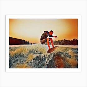 Funny Surfing Sunset Cool Art Print