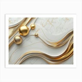 3d Marble Background Art With Golden Lines And Circles 1 Art Print