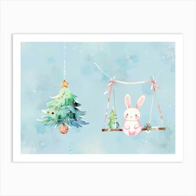 Christmas Bunny On Swing Art Print