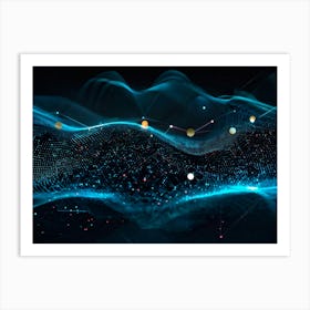 Abstract Digital Painting Portraying A Geometric Pattern Of Glowing Net Like Waves Traversing A Dot Art Print