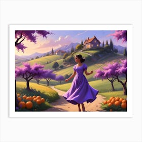 Woman Walking Toward A House On A Hillside 4 Art Print