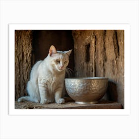 White Cat In A Hut Art Print