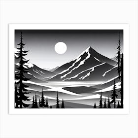 Black And White Landscape, monochromatic vector art Art Print