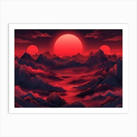 Red Sun Over Mountains Art Print