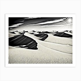 Sand Dunes, black and white monochromatic art 3 Art Print