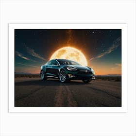 Full Moon Over Tesla Model S Art Print