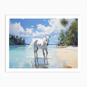 A Horse Oil Painting In Matira Beach, Bora Bora, Landscape 3 Art Print