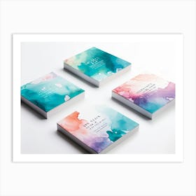 Bundle Of Creative Business Cards Featuring Watercolor Splashes Bursts Of Vibrant Colors In Shades (1) Art Print