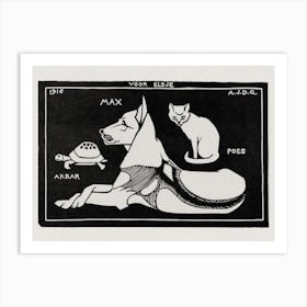 Akbar The Tortoise, Max The Dog And Puss The Cat, Julie De Graag Art Print