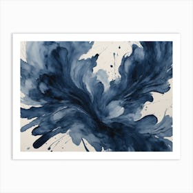 Navy Blue Abstract Print Printable Wall Art Watercolour Brush Stroke Painting Hamptons Beach House Style Decor Art Print