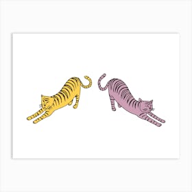 Two Tigers Yoga Illustration Art Print