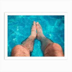 Young Man Relaxation At The Swimming Pool With His Legs In The Water Art Print