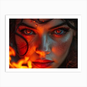 Close Up Photo Of A Woman Powerful Gaze Fixed Firmly On Camera Eyes Alight With A Fierce Scarlet R Art Print