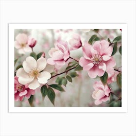 Floral Illustration With Flowers, Watercolor Peonies 3d Art Print