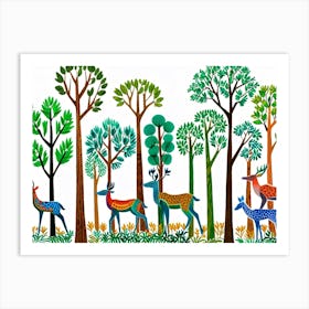 Default Traditional Gond Art From India Of Deer And Trees Agai 0 (3) Art Print