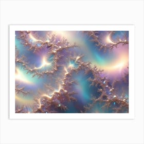 Abstract Fractal Pattern Resembling Delicate, Swirling Tendrils And Glowing Orbs In Pastel Shades Of Pink, Blue, And Gold, Creating A Sense Of Ethereal Beauty And Otherworldly Wonder Art Print