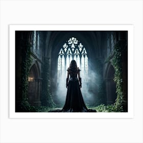 Gothic Woman Standing As The Centerpiece In A Grand Shadow Laden Castle Emanating An Air Of Myster Art Print