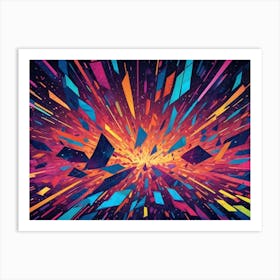 Abstract Explosion Of Colorful Shards And Streaks Radiating Outward From A Central Point, With A Sense Of Energy, Chaos, And Movement, Resembling Fireworks Or A Shattered Dimension Art Print