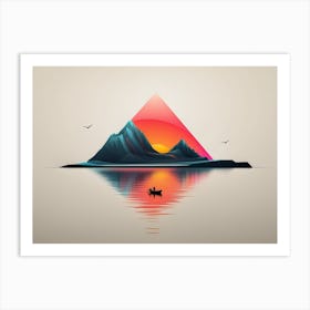 Sunset In The Mountains minimalist vector art logo illustration of a dark inugami Art Print