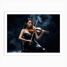 Asian woman playing on a violin on a black stage 1 Art Print