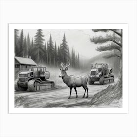 Tractor Stag Art Print