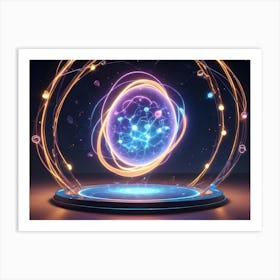 Abstract Image Of A Glowing, Blue Sphere With A Network Of Lines, Surrounded By A Ring Of Light And Other Glowing Orbs, Representing A Technological Or Scientific Concept Art Print