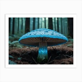 A Large, Glowing Blue Mushroom In A Dark, Mysterious Forest Art Print