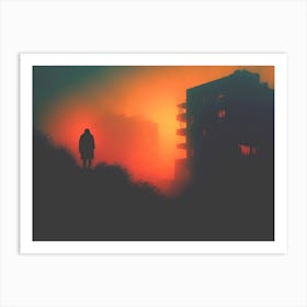 Deep Mist Red Glowing City Art Print