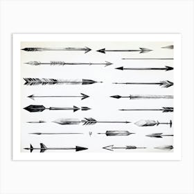 Black And White Abstract Watercolor Illustration Of A Diverse Collection Of Hand Drawn Arrows And Po (7) Art Print