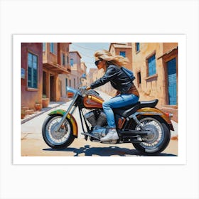 Woman On A Motorcycle 4 Art Print