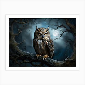 Owl In The Night Paintings Art Print Art Print