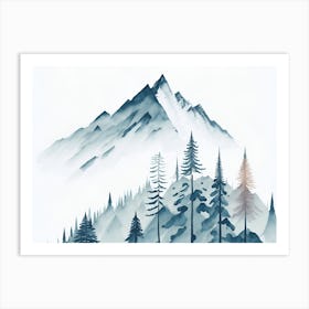 Mountain And Forest In Minimalist Watercolor Horizontal Composition 220 Art Print