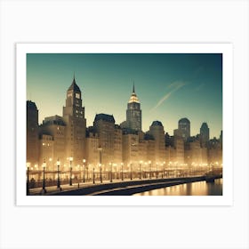 A Digital Image Of A Cityscape At Dusk With A River Running Through It Art Print