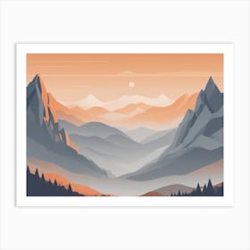 Misty mountains horizontal background in orange tone 127 Art Print