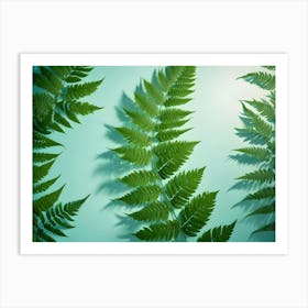 A Background Image Of Green Fern Leaves Arranged On A Light Green Background, Creating A Natural, Organic, And Refreshing Composition Art Print