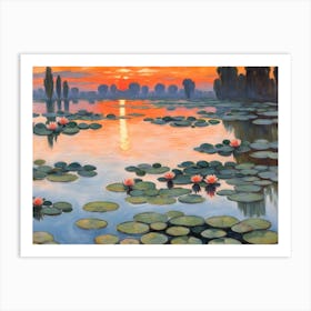 Sunset With Water Lilies Art Print