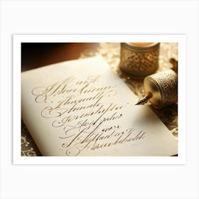 Calligraphic Handwriting Crafting An Elegant Thank You Note Swoops And Curls Of The Letters Intrica (1) Art Print